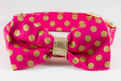 Valentine's Day Pink and Gold Polka Dot Dog Bow Tie Collar