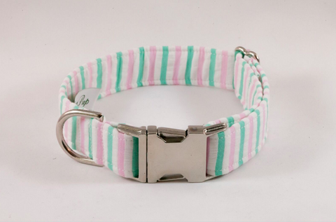 Preppy Pink and Green Seersucker Dog Collar