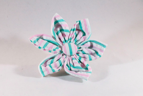 Preppy Pink and Green Seersucker Girl Dog Flower Bow Tie