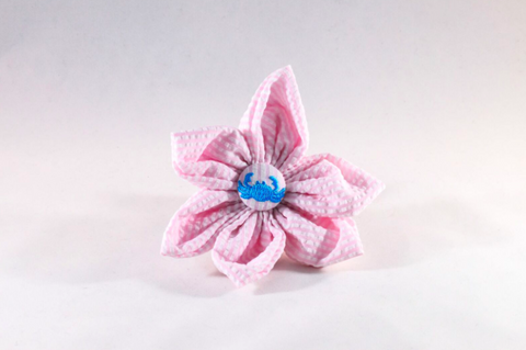 Preppy Pink Crab Seersucker Girl Dog Flower Bow Tie