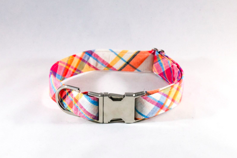 Preppy Pink and Orange Madras Dog Collar