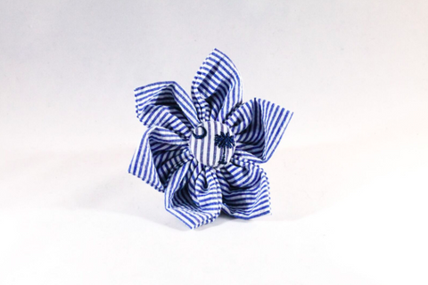 Preppy Navy Blue Palmetto Palm Tree Seersucker Girl Dog Flower Bow Tie