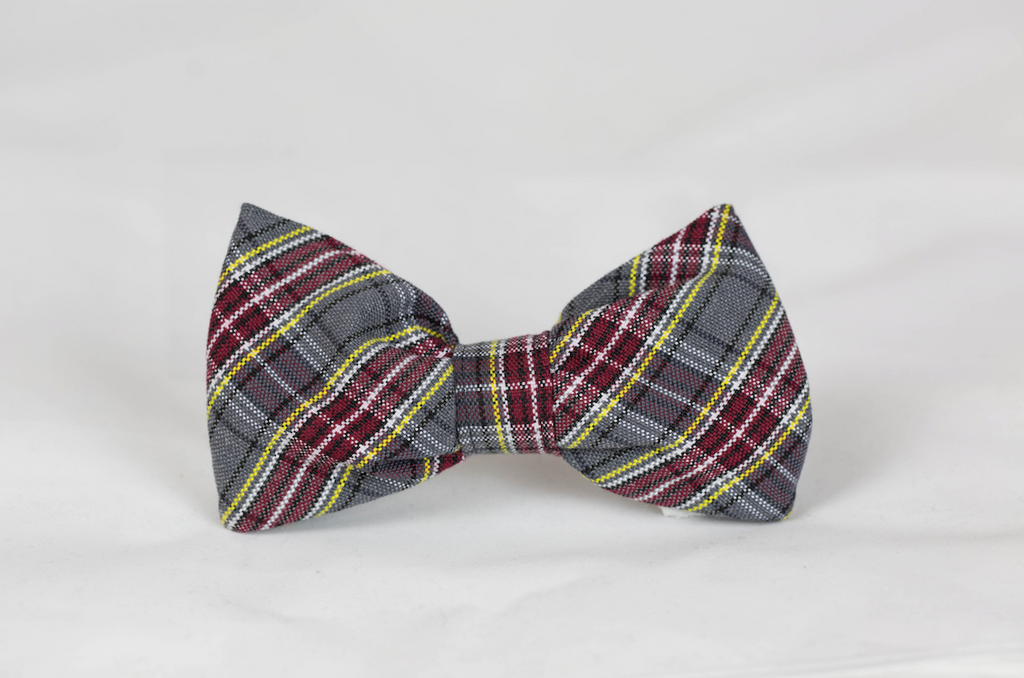 Maroon and Gray Plaid Dog Bow Tie--Baylor School