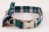 Green and Blue Prep School Plaid Bow Tie Dog Collar