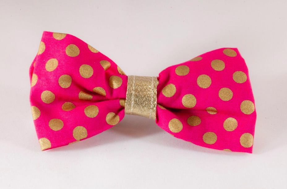 Valentine's Day Pink and Gold Polka Dot Dog Bow Tie