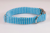 Preppy Aqua Blue Gingham Dog Bow Tie Collar