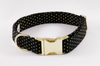 Black and Gold Polka Dot Girl Dog Flower Bow Tie Collar