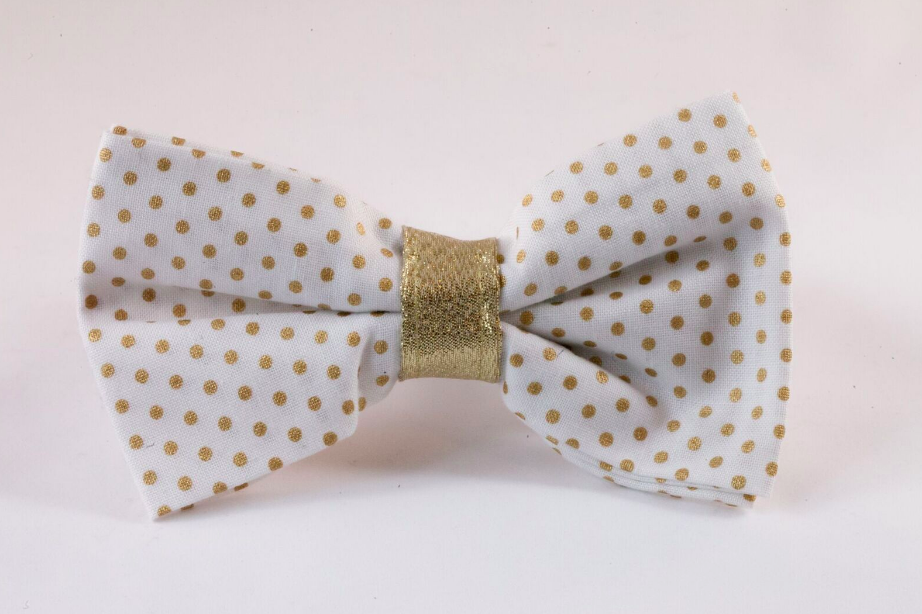 White and Gold Polka Dot Dog Bow Tie