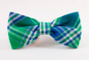 Preppy Green and Blue Madras Plaid Bow Tie Dog Collar