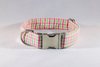 Preppy Pink and Green Gingham Dog Bow Tie Collar