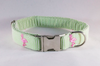 Preppy Green and Pink Flamingo Seersucker Girl Dog Flower Bow Tie Collar