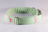 Preppy Green and Pink Flamingo Seersucker Girl Dog Flower Bow Tie Collar