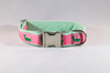 Seersucker Pink and Green Nantucket Whale Girl Dog Flower Bow Tie Collar