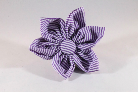 Preppy Purple Seersucker Girl Dog Flower Bow Tie