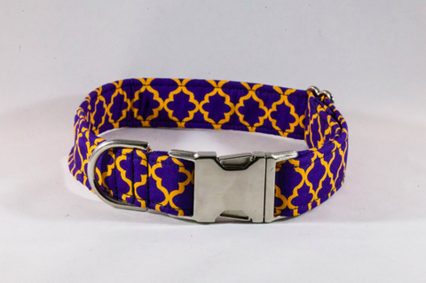 Preppy Purple and Gold LSU Quatrefoil Collar