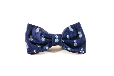 Preppy Blue Denim Pineapple Dog Bow Tie