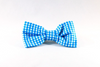 Preppy Aqua Blue Gingham Dog Bow Tie Collar