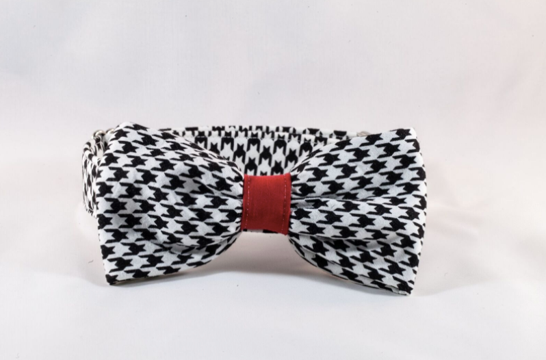 Classic Red Black and White Houndstooth Dog Bow Tie Collar