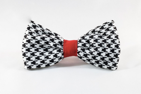 Classic Red Black and White Houndstooth Dog Bow Tie