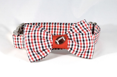 Preppy Black and Red Gingham Georgia Bulldogs Football Dog Bow Tie Collar