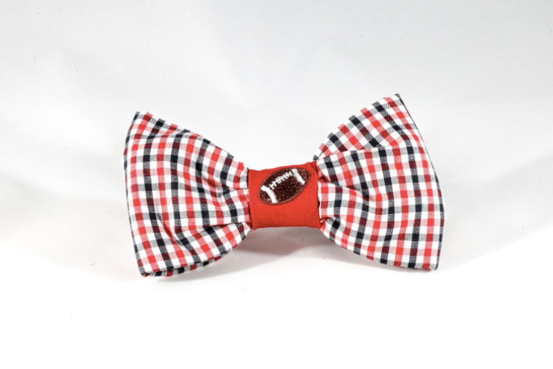 Preppy Black and Red Gingham Georgia Bulldogs Football Dog Bow Tie