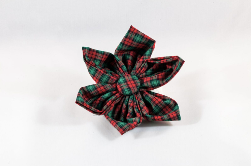 Classic Red and Green Christmas Plaid Girl Dog Flower Bow Tie