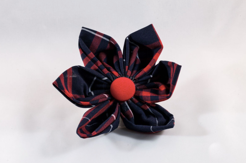 Navy and Red Old South Plaid Girl Dog Flower Bow Tie