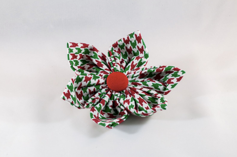 Green and Red Christmas Houndstooth Girl Dog Flower Bow Tie