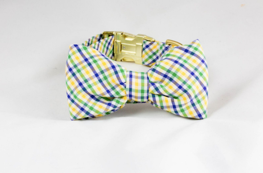 Mardi Gras Gingham Dog Bow Tie Collar