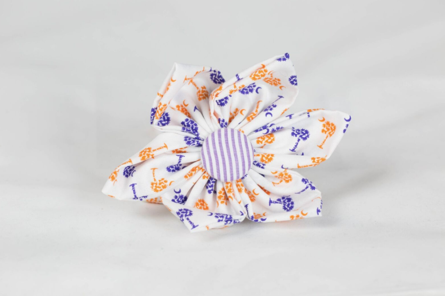Purple and Orange Clemson Tigers Palmetto Palm Tree Seersucker Game Day Girl Dog Flower Bow Tie